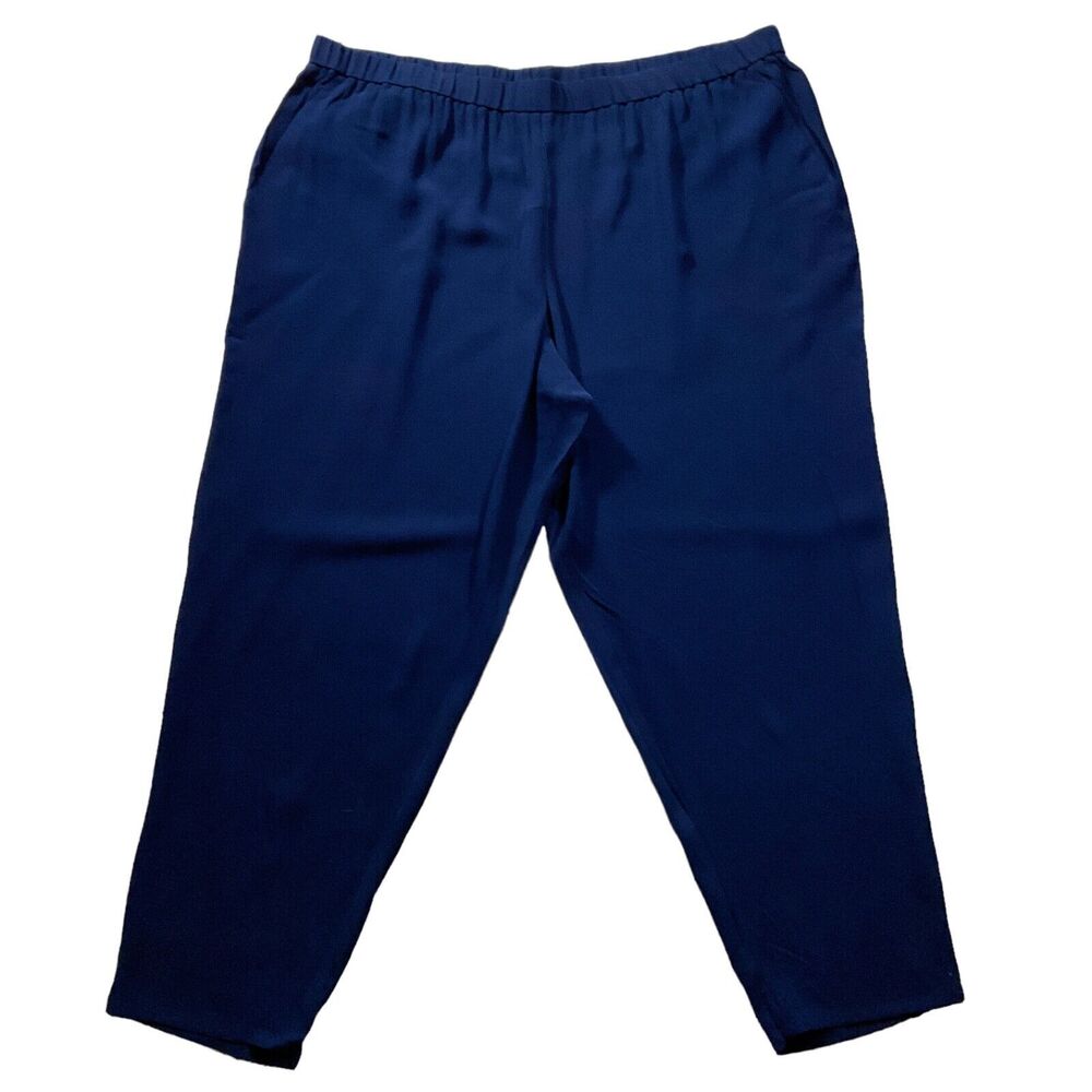 Eileen Fisher  Womens Pants sz 2X new nwt $278 Navy Blue 100% Silk Cropped Ankle